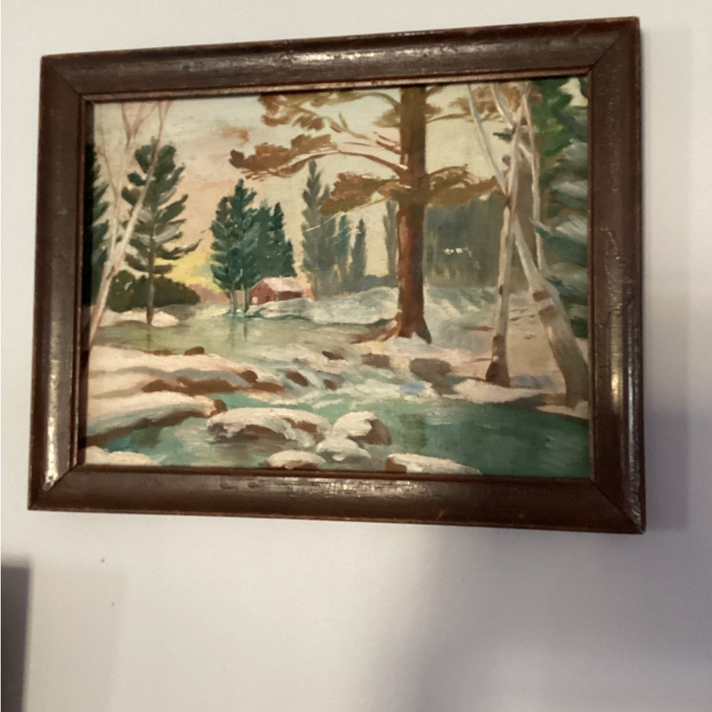 Framed Winter Landscape Painting